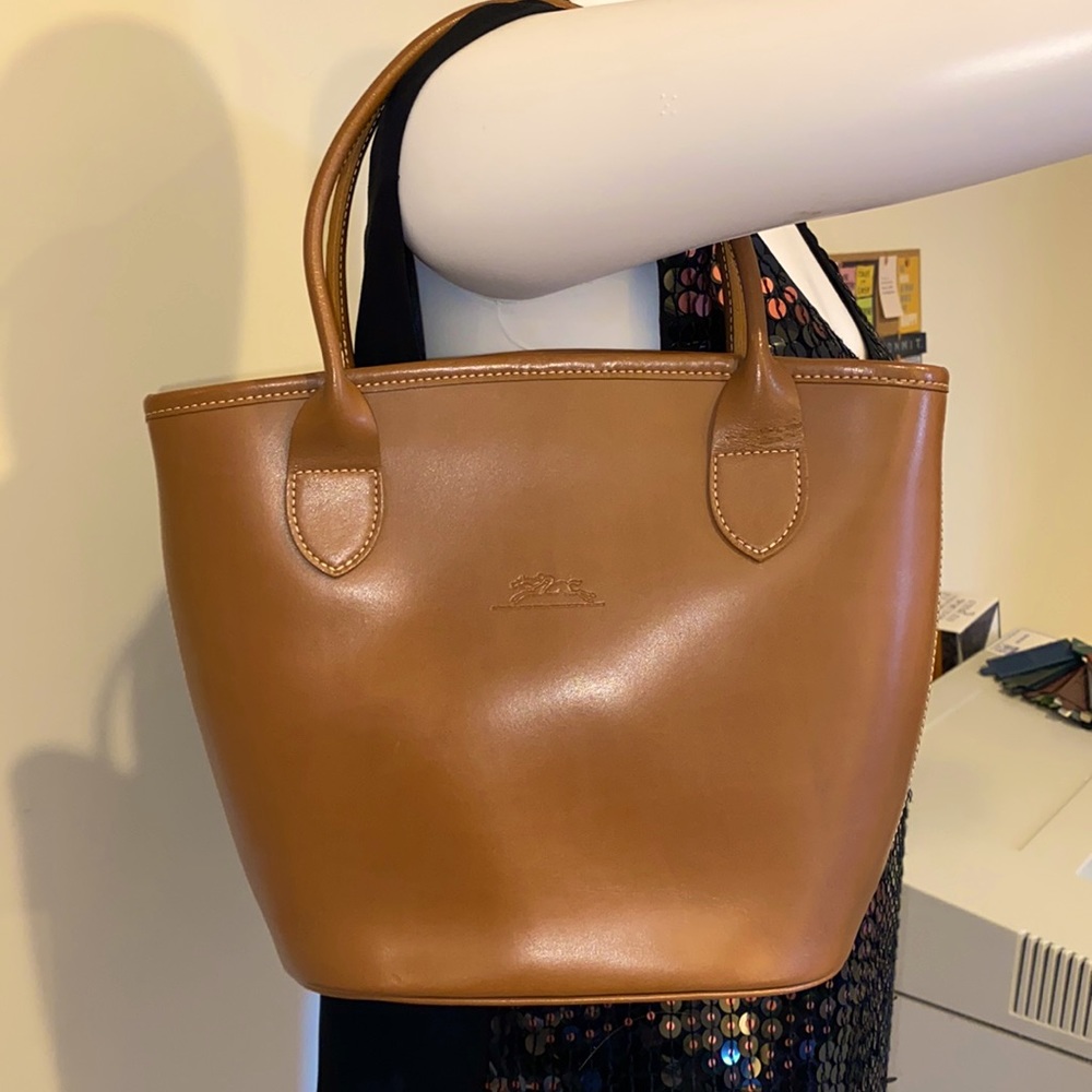 Longchamp Vintage Mini Brown Leather Tote.